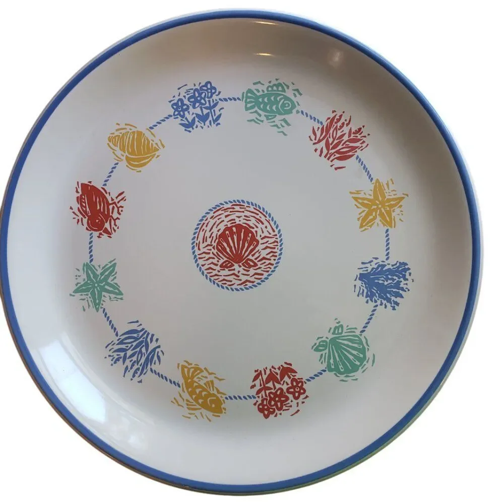 Vtg Dansk Seascape Stoneware Serving Platter Sea Horse Shell Japan MET/NR RARE